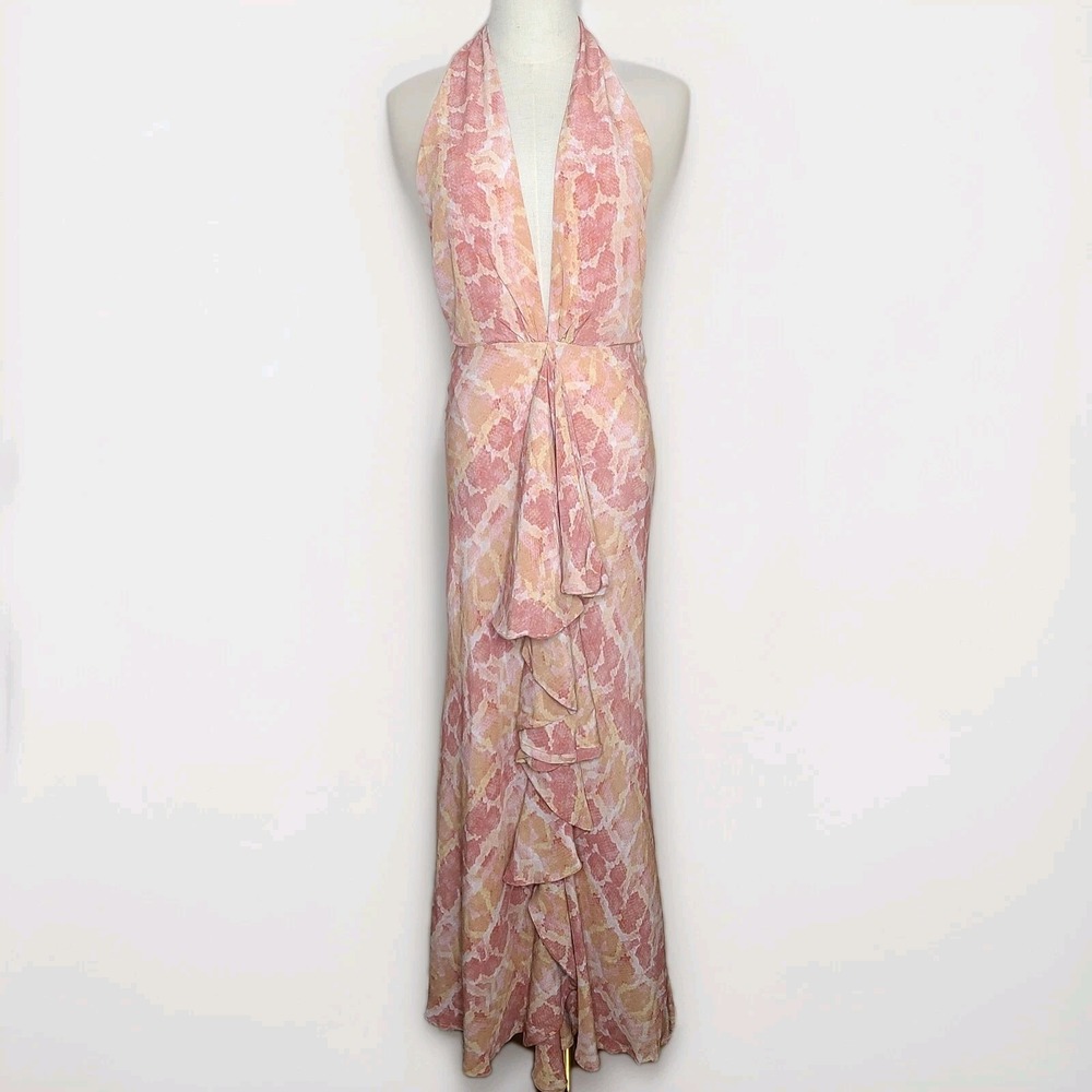 Lovers + Friends Revolve Zeta Snakeprint V-Neck Halter Ruffle Maxi Dress Size S